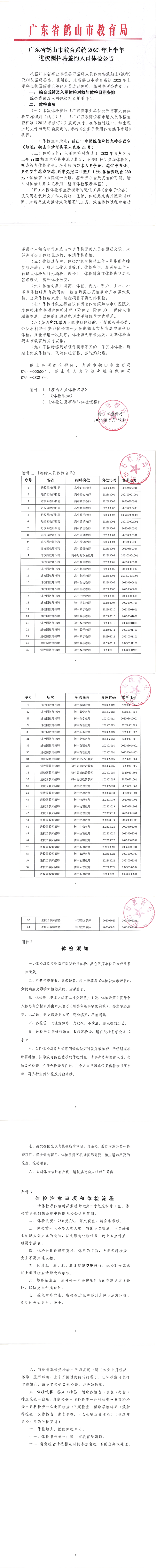 广东省鹤山市教育系统2023年上半年进校园招聘签约人员体检公告(1).png