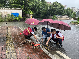 兵分几路对排水口、下水道、车棚及路面积水等安全隐患，清理道路断枝、积水、垃圾等杂物，疏通道路，并对隐患点设置警示标志，保持道路畅通，保障群众和救援人员的出行安全8.png
